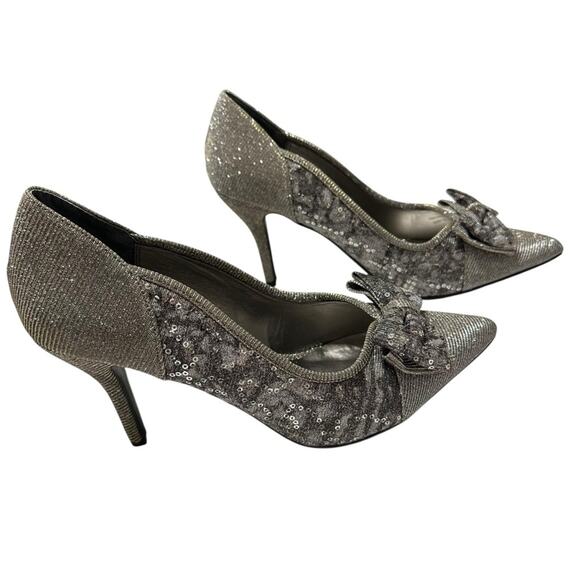J.Renee Henretta Silver Sequin Bow Glitter Pointed Heels Size 9.5 Formal Wedding - Picture 8 of 15